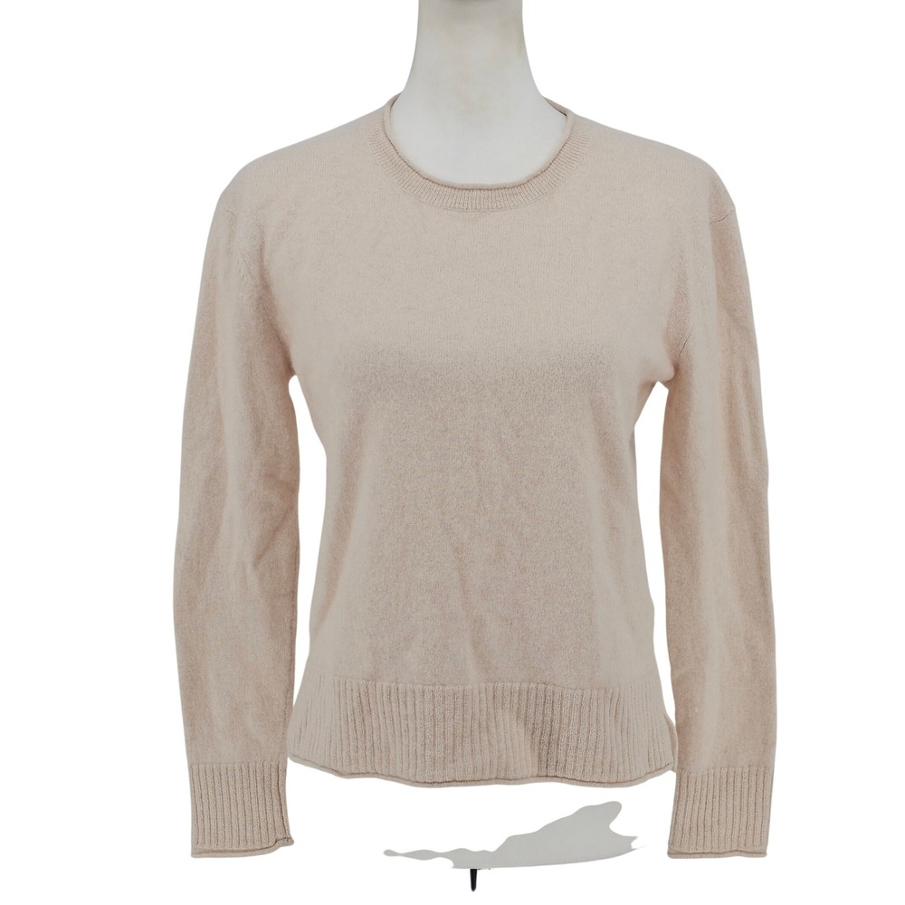 Rachel Zoe 2-Ply Cashmere Sweater M Beige Quiet Luxury Minimalist Classic Preppy